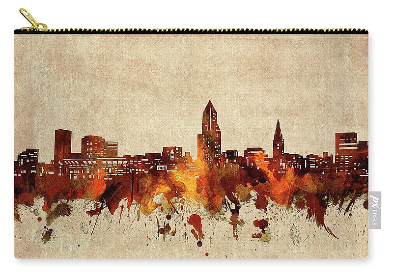 Cleveland Zip Pouch featuring the digital art Cleveland Skyline Sepia by Bekim M