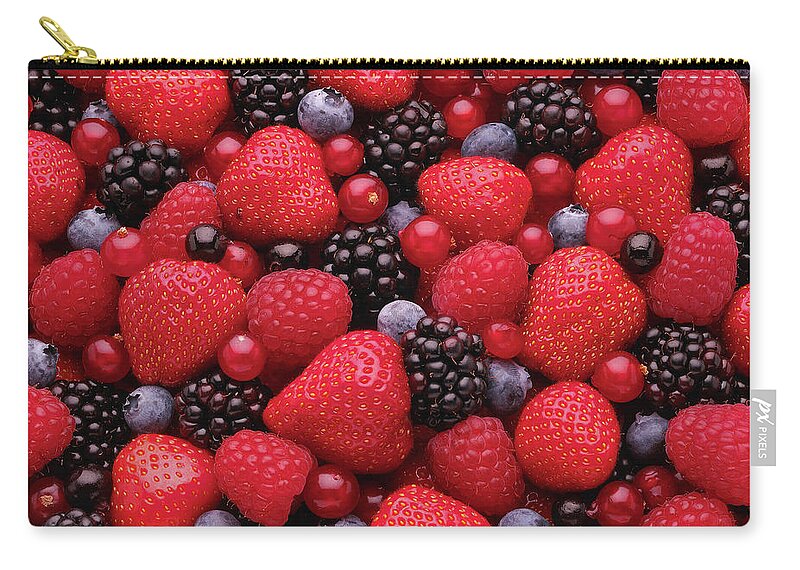 Heap Zip Pouch featuring the photograph Close-up Of Freshly Picked Mixed Berries by Andrew Bret Wallis