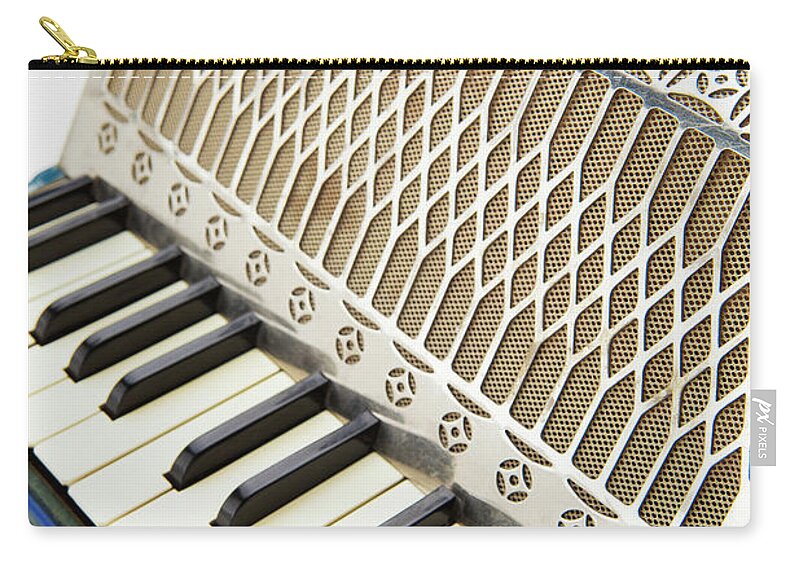 White Background Zip Pouch featuring the photograph Closeup Of Antique Accordion Keyboard by Robert George Young