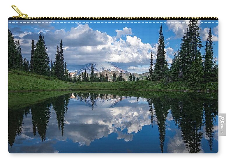 Cloud Reflections At Lake Tipsoo Zip Pouch featuring the photograph Cloud reflections at Lake Tipsoo by Lynn Hopwood