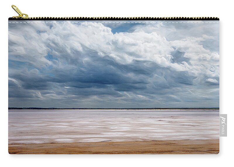 Debra Martz Zip Pouch featuring the photograph Clouds Loom Over the Oklahoma Salt Plains by Debra Martz