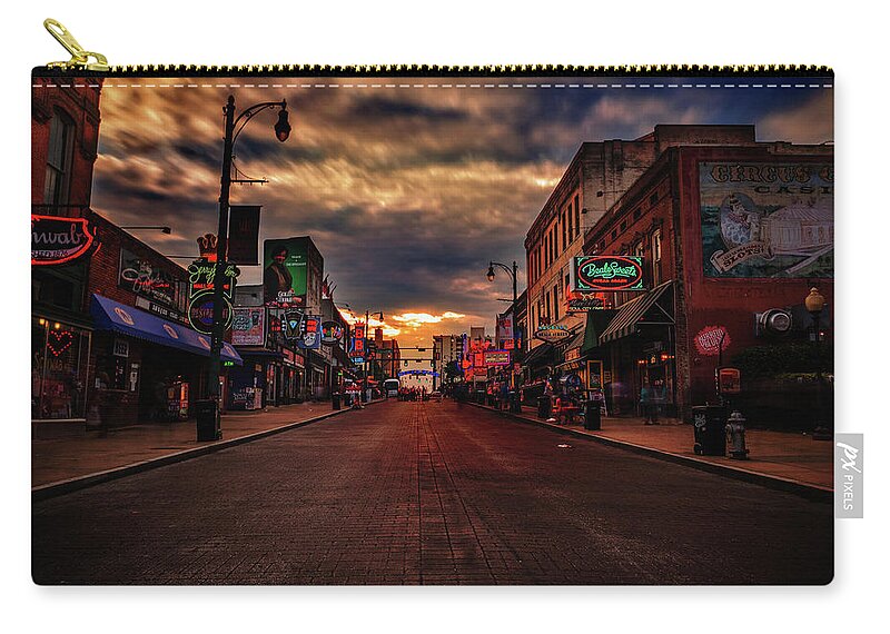 Beale Zip Pouch featuring the photograph Cloudy Day on Beale Street by James C Richardson