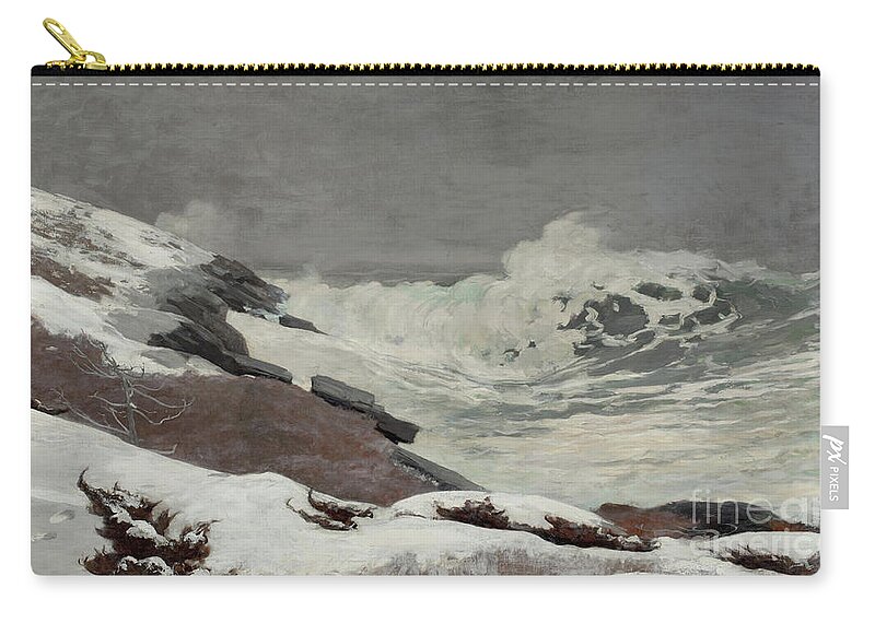 Winslow Homer Zip Pouch featuring the painting Coast in Winter, 1892 by Winslow Homer