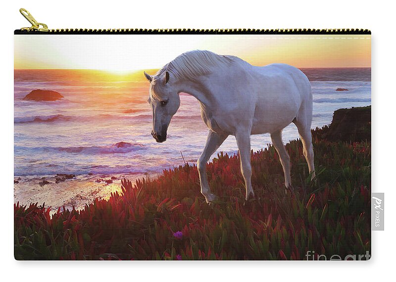 Andalusian Horses Zip Pouch featuring the digital art Coastal Dream by Melinda Hughes-Berland