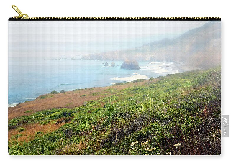 Coastal Views Zip Pouch featuring the photograph Coastal Views Fog by Frank Wilson