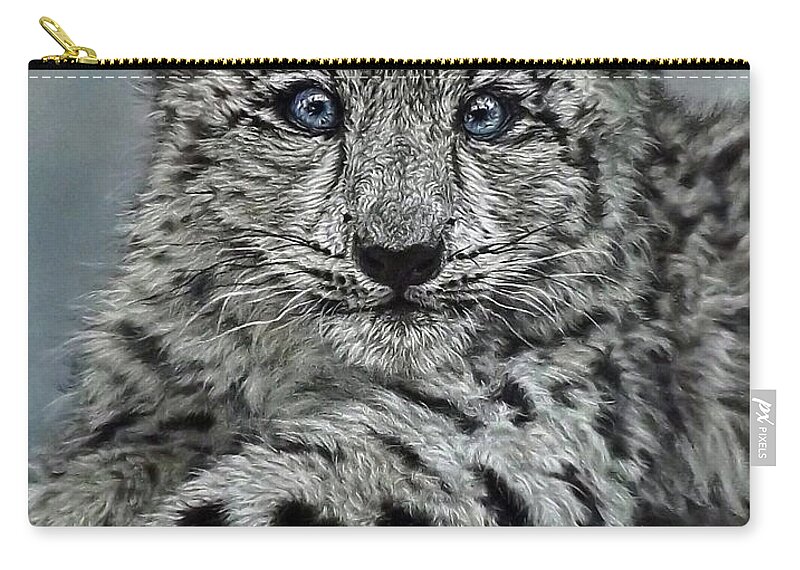 Snow Leopard Zip Pouch featuring the painting Coconut by Linda Becker