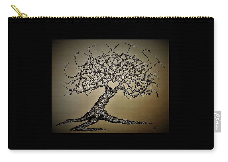 Coexist Zip Pouch featuring the drawing Coexist Love Tree- vintage by Aaron Bombalicki