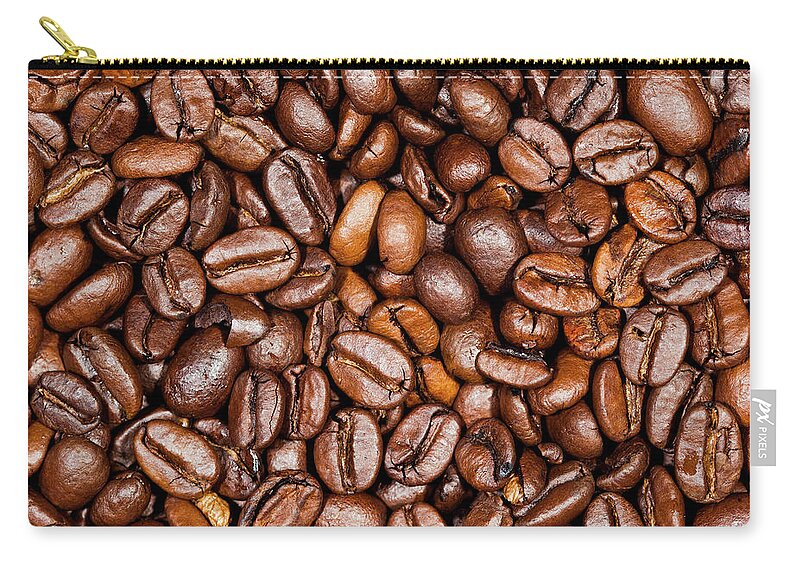 Heap Zip Pouch featuring the photograph Coffee Beans Close Up by Traveler1116