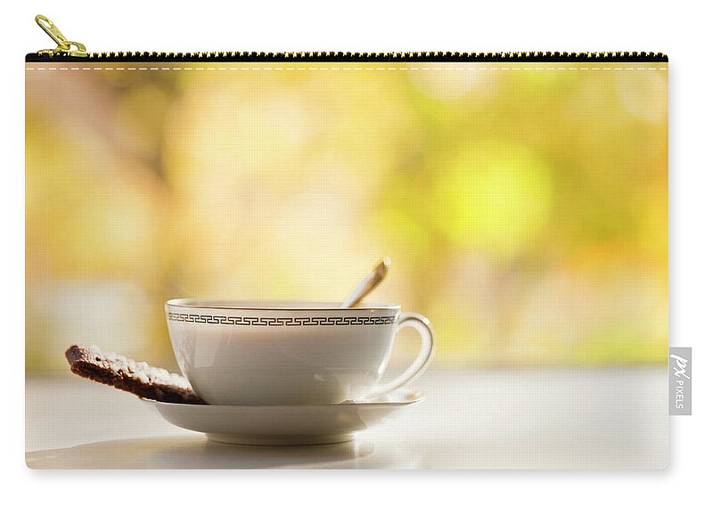Food And Drink Zip Pouch featuring the photograph Coffee Cup With Cookie, Still Life by Johner Images