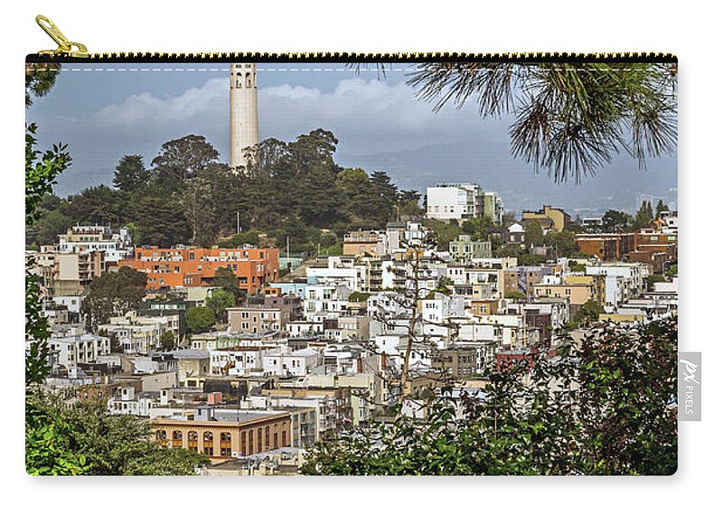 Coit Tower Zip Pouch featuring the photograph Coit Tower Through Trees by Kate Brown