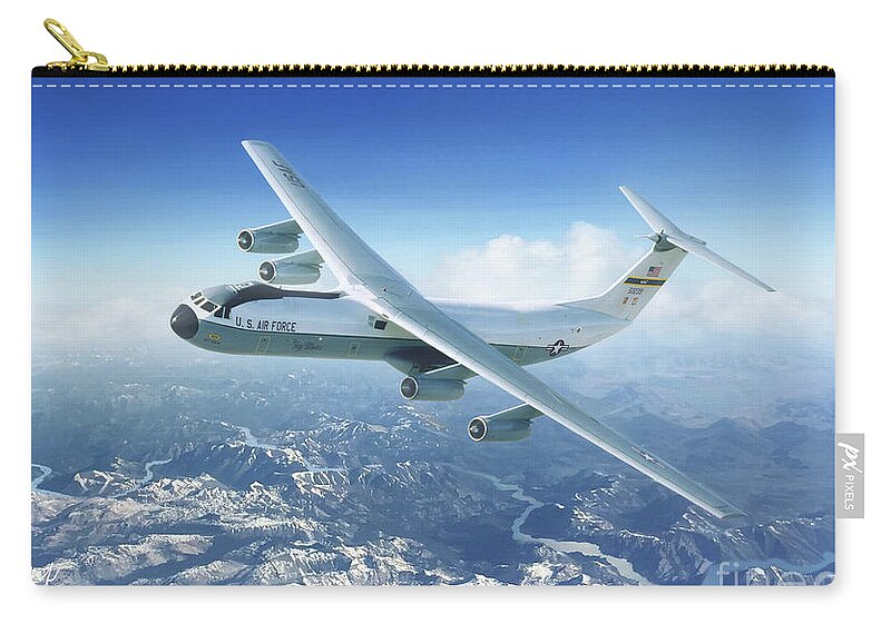 Starlifter Zip Pouch featuring the painting Cold War Heavy Lifter by Mark Karvon
