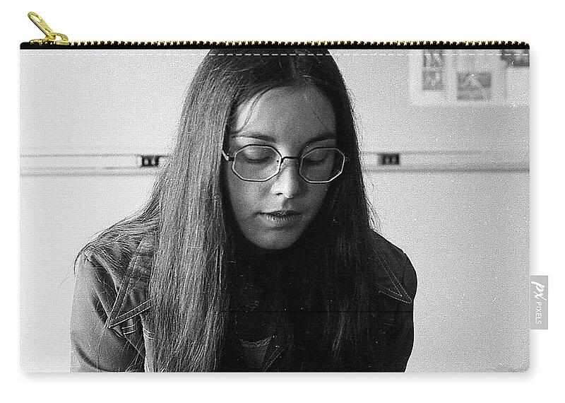 Brown University Zip Pouch featuring the photograph College Student with Octagonal Eyeglasses, 1972 by Jeremy Butler