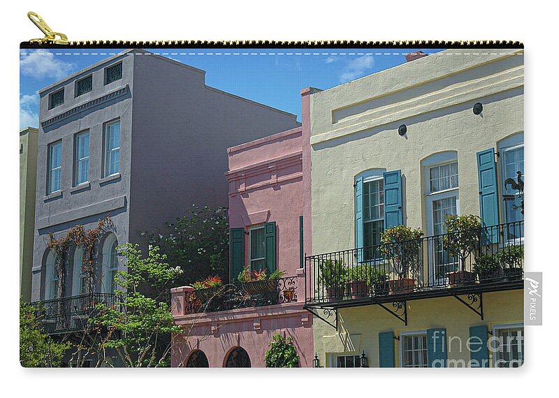 Battery Zip Pouch featuring the photograph Colored Architecture - Rainbow Row by Dale Powell