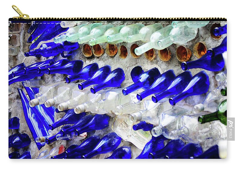 Recycling Zip Pouch featuring the photograph Colored Glass Bottle Wall 1 by Cynthia Guinn