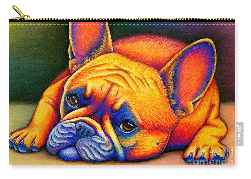 French Bulldog Carry-all Pouch featuring the drawing Daydreamer - Colorful French Bulldog by Rebecca Wang