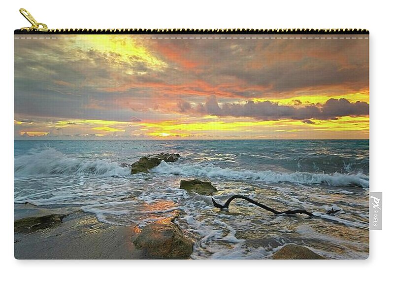 Carlin Park Carry-all Pouch featuring the photograph Colorful Morning Sky and Sea by Steve DaPonte