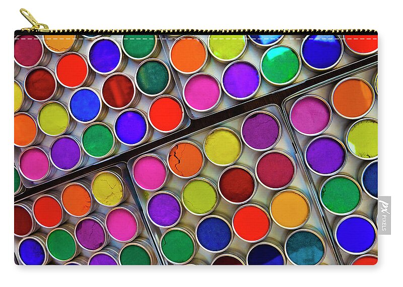 Heap Zip Pouch featuring the photograph Colorful Tikka Powder At A Street Market by Glen Allison