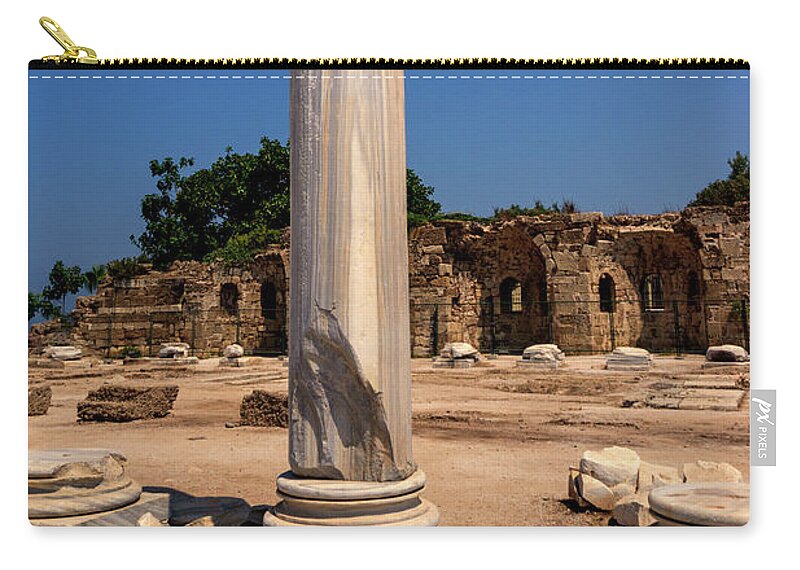 Turkish Riviera Zip Pouch featuring the photograph Column at the Temple of Apollo in Side by Sun Travels