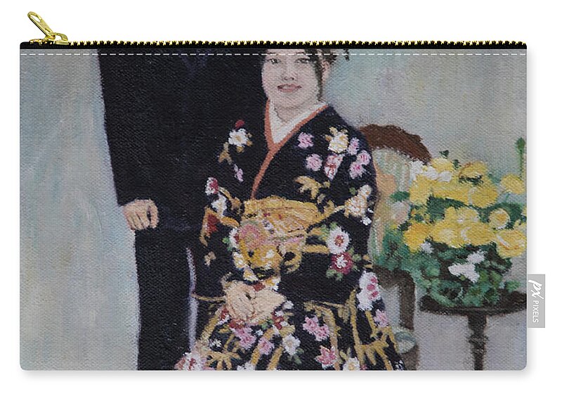 Japan Zip Pouch featuring the painting Coming of Age Day Portrait by Masami IIDA