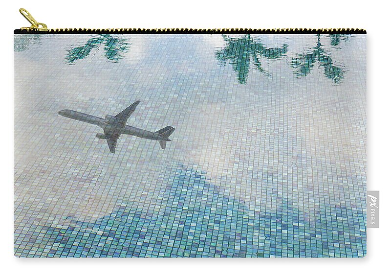 Swimming Pool Zip Pouch featuring the photograph Commercial Jetliner Reflected In by John Lund