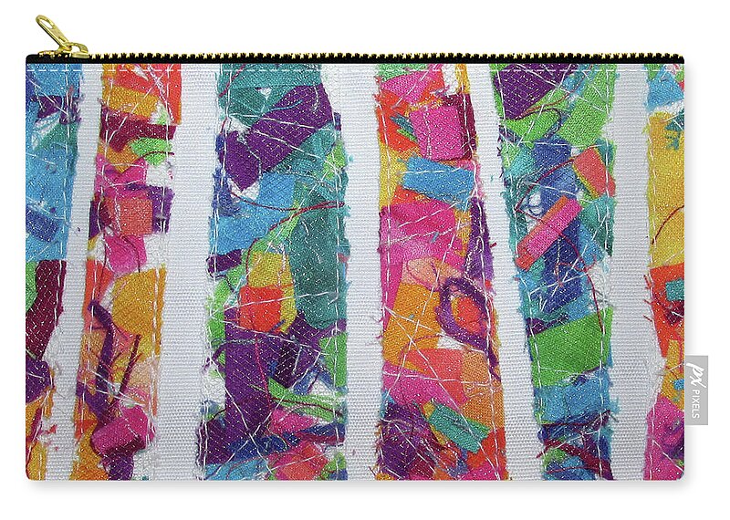 Fiber Art Zip Pouch featuring the tapestry - textile Confetti is Good for the Soul by Pam Geisel