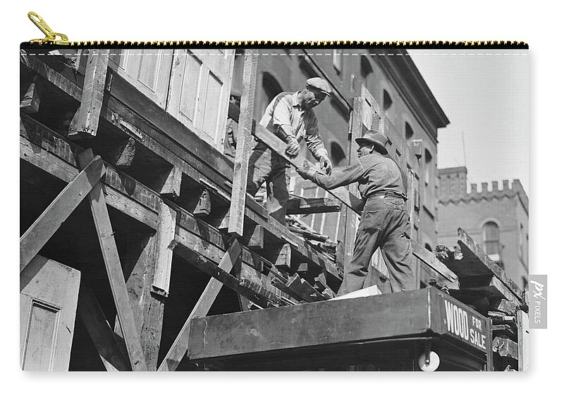 Apartment Zip Pouch featuring the photograph Construction Workers On Scaffolding by George Marks
