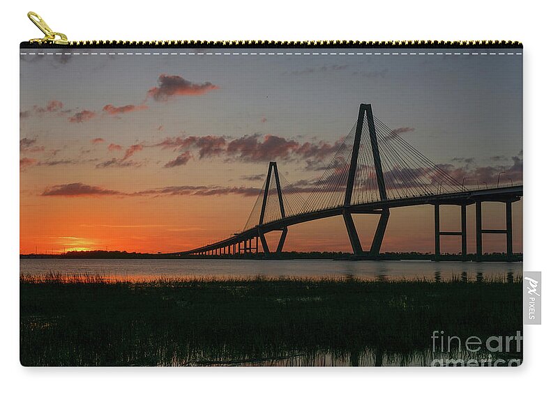 Architecture Zip Pouch featuring the photograph Cooper River Bridge Sunset by Brian Kamprath