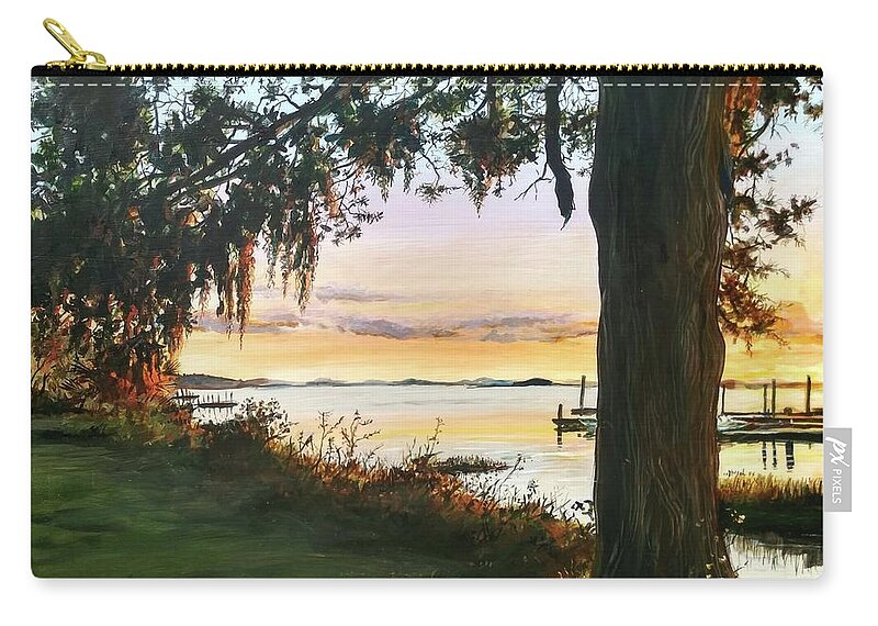 Sunset Zip Pouch featuring the painting Cooper River Sunset by William Brody