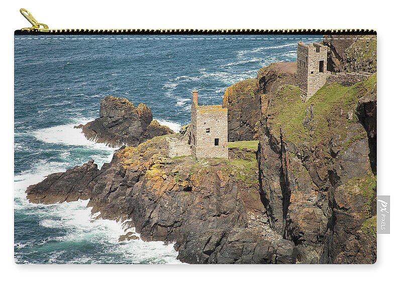 Architectural Feature Zip Pouch featuring the photograph Cornish Engine Houses by Paulaconnelly