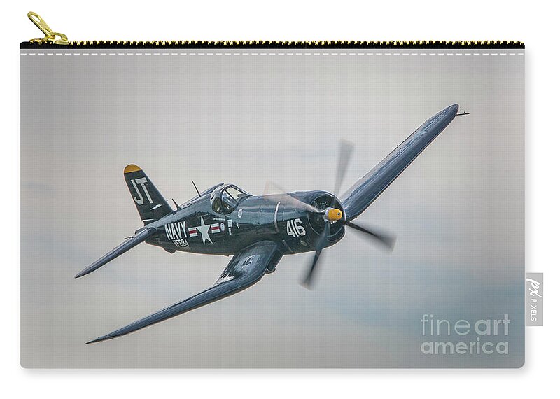 Plane Zip Pouch featuring the photograph Corsair Approach by Tom Claud