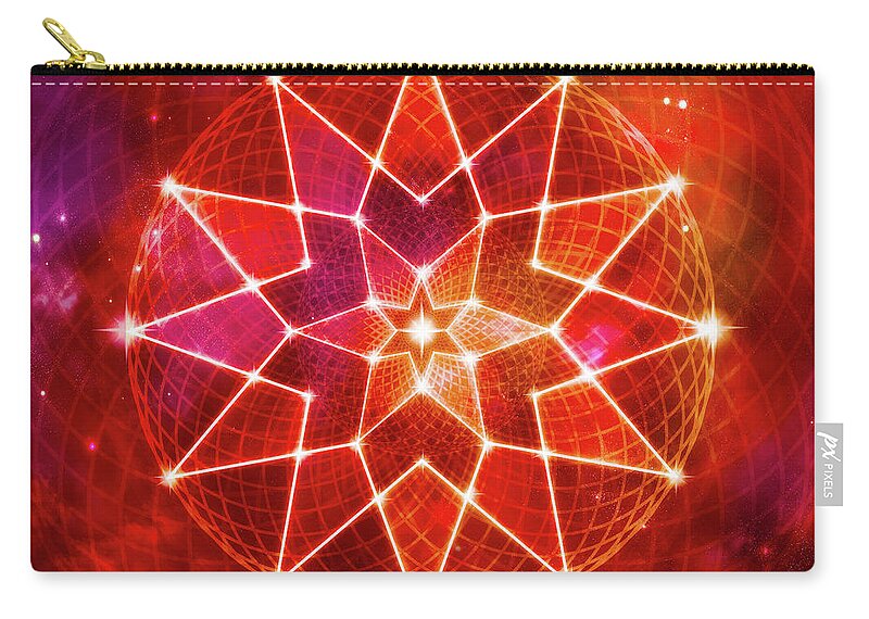 Seed Of Life Carry-all Pouch featuring the digital art Cosmic Geometric Seed of Life Crystal Red Lotus Star Mandala by Laura Ostrowski