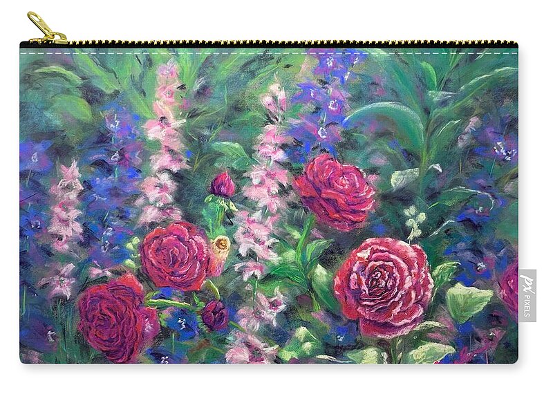 Garden Zip Pouch featuring the painting Cottage Garden Roses by Jan Chesler