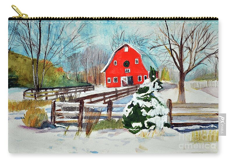 Barn Zip Pouch featuring the mixed media Country Christmas by Lori Moon