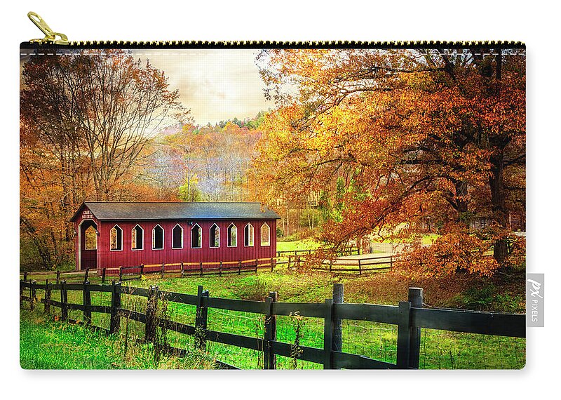 Andrews Zip Pouch featuring the photograph Country Red in Autumn by Debra and Dave Vanderlaan
