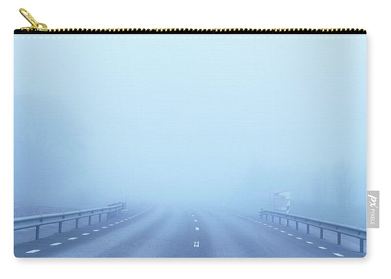 Sweden Zip Pouch featuring the photograph Country Road Covered With Fog by Johner Images