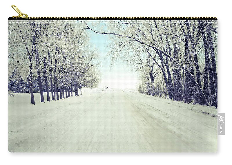 Snow Zip Pouch featuring the photograph Country Road by Straublund Photography