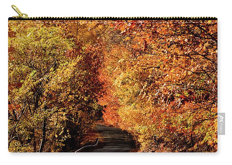 Scenics Zip Pouch featuring the photograph Country Roads With Autumn Foliage by Melinda Moore