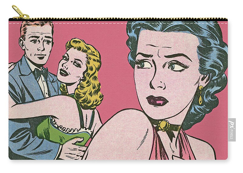 Activity Zip Pouch featuring the drawing Couple Hugging and Jealous Woman by CSA Images