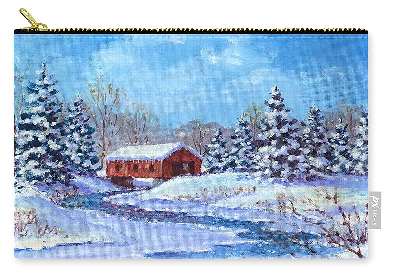 Winter Zip Pouch featuring the painting Covered Bridge Sketch by Richard De Wolfe