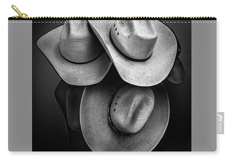 2019 Zip Pouch featuring the photograph Cowboy Hats in Black and White by James Sage