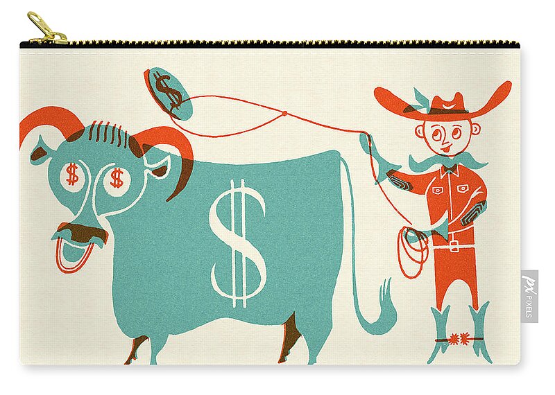 loyalitet udredning Forebyggelse Cowboy Throwing a Lasso Toward a Cash Cow Zip Pouch by CSA Images - Pixels