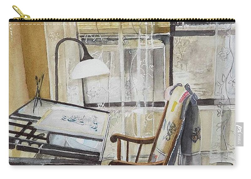 Original Zip Pouch featuring the painting Cozy Art Studio by Carol Flagg