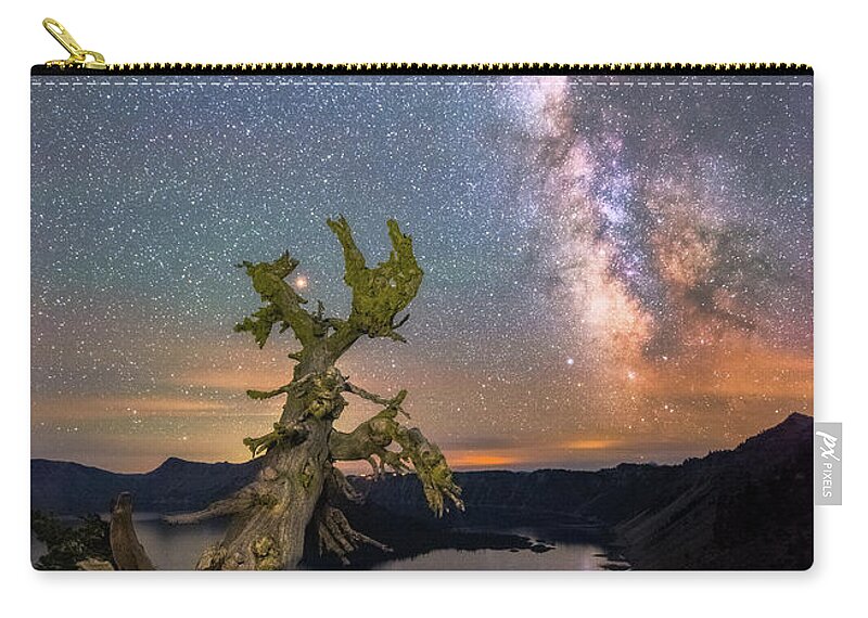 Crater Lake National Park Zip Pouch featuring the photograph Crater Lake Twisty Tree by Darren White