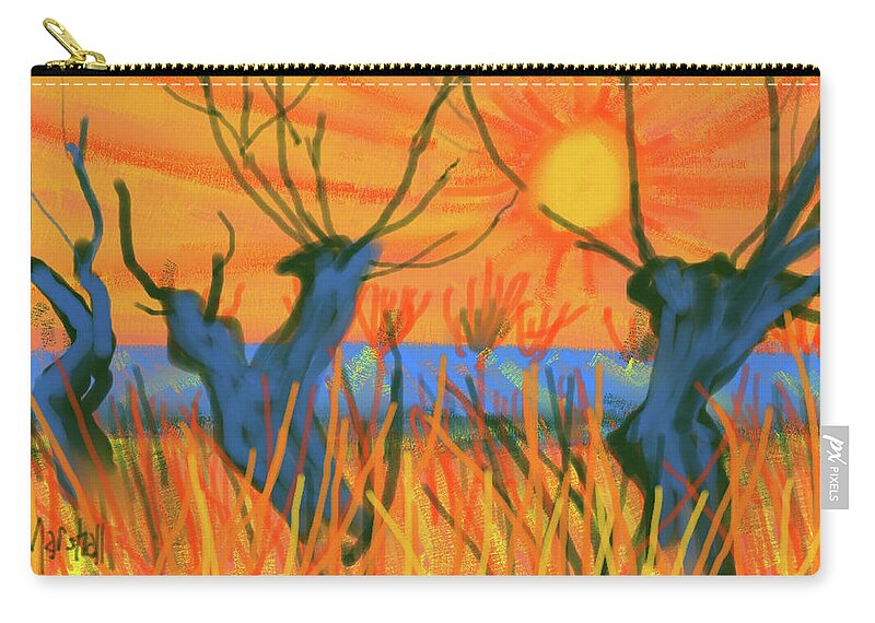 Ipad Painting Zip Pouch featuring the painting Cropped Willows in Evening Light by Glenn Marshall