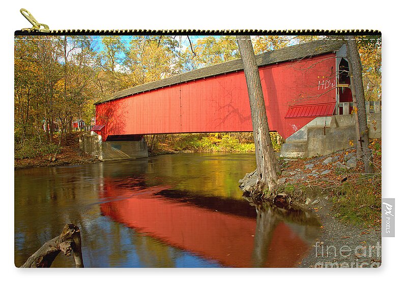 Eagleville Covered Bridge Zip Pouch featuring the photograph Crossing The NY Battenkill River by Adam Jewell
