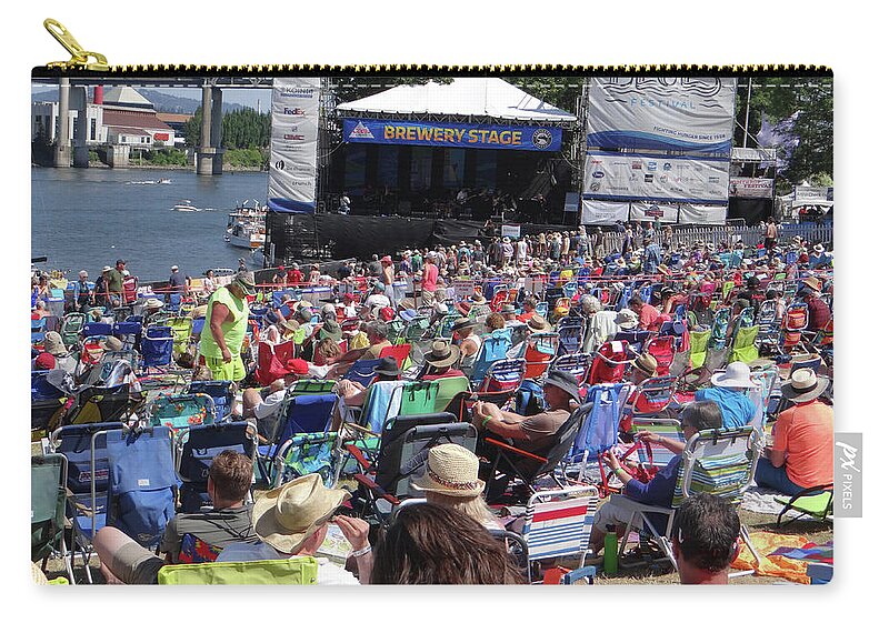 Blues Zip Pouch featuring the photograph Crowd enjoys listening on a sunny day by Steve Estvanik