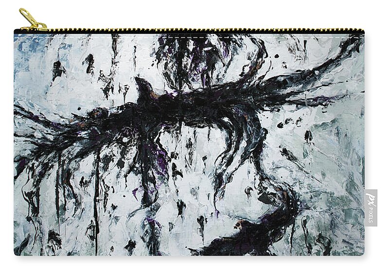 Birds Zip Pouch featuring the painting Crows Crossing by Carlos Flores