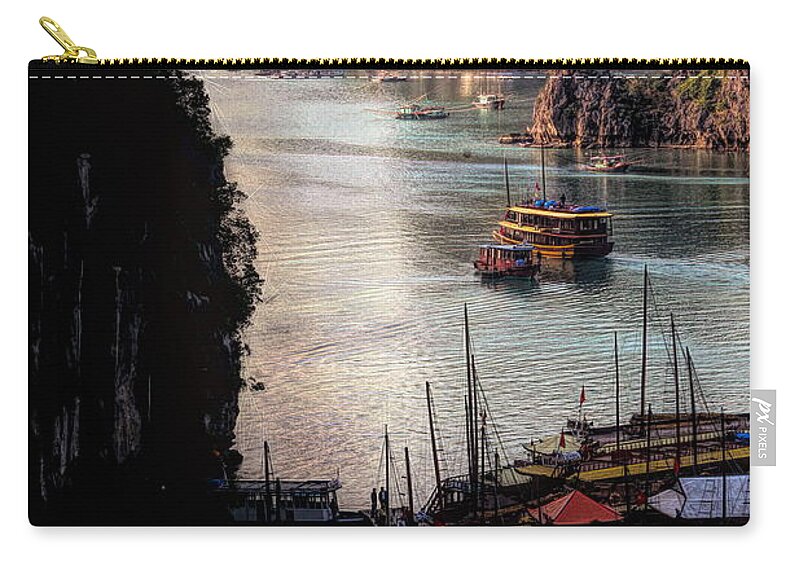 Vietnam Zip Pouch featuring the photograph Cruise Ships Docked Ha Long Bay I by Chuck Kuhn