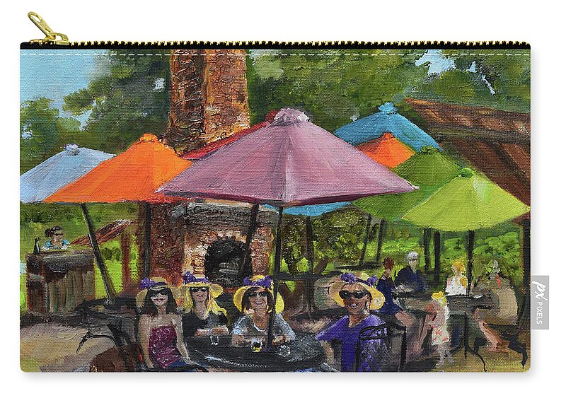 Crush Festival Zip Pouch featuring the painting Crush Ladies Wearing Hats 2018- Cartecay Vineyards-Cartecay by Jan Dappen