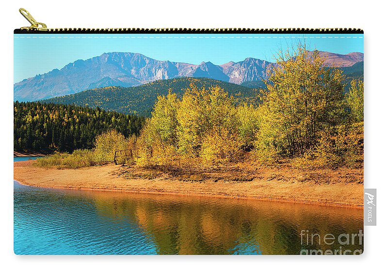 Crystal Reservoir Zip Pouch featuring the photograph Crystal Reservoir and Pikes Peak in Autumn by Steven Krull